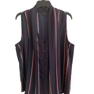 Ann Taylor dress blouse with tie. Navy with white, red details.